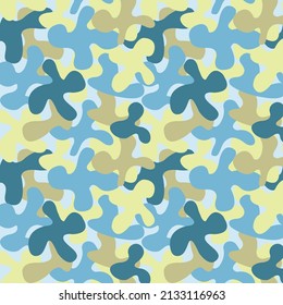 Seamless pattern, vector background. Camo uniform fabric in ukrainian colors - yellow and blue