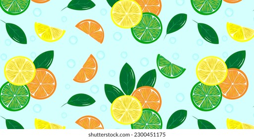 Seamless pattern vector background citrus slice orange, lime, lemon, grapefruit. eps10 vector