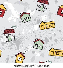 Seamless pattern, vector background. Collection of home apartments. Sketch vector set of houses in doodle style