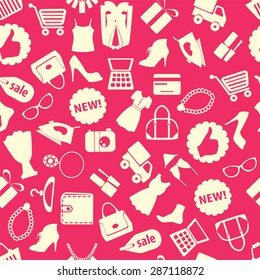 Seamless pattern vector background with colorful shopping icons 