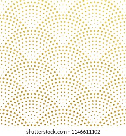 Seamless pattern vector background of glittery golden scales or fountain confetti in retro Gatsby design with art deco gold glittering dots on white