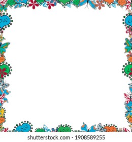 Seamless pattern. Vector Background seamless pattern with hand drawn Frame doodle. Doodles frame consists of white, black and blue border.