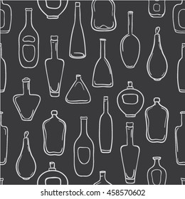 Seamless pattern. Vector background with hand drawn vintage bottles. Perfect for printing.