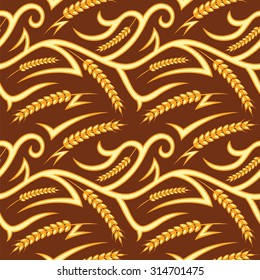 Seamless pattern vector background illustration with wheat decorations for autumn season and thanksgiving.