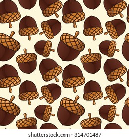 Seamless pattern vector background illustration with acorns for autumn season and thanksgiving.