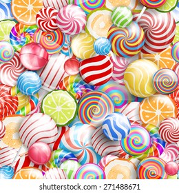 Seamless pattern vector  background with lollipops. candies and sweets, bright and colorful 