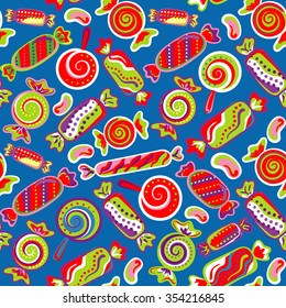 Seamless pattern vector  background with lollipops and candies. Vector seamless background with colorful candies.