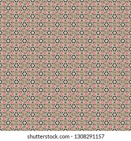 Seamless pattern vector background with stylized little flowers. Vector illustration. Graphic print flower pattern in green, beige and pink colors.