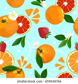 Seamless pattern. Vector background of tangerines