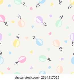 Seamless pattern vector of balloons and heart. Design festive template for fabric, wrapping, textile, wallpaper, card, paper gift, phone case, stationery.