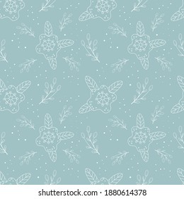 Seamless pattern vector with beautiful flowers. Texture with stylized minimalist branches with leaves. Great for wallpaper, scrapbooking, summer and wedding design, packaging, textiles, fabrics