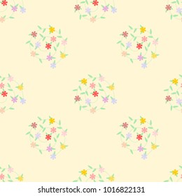 Seamless pattern vector of beautiful tiny flower bouquet. Lovely and sweet flower bouquet on yellow pastel background.