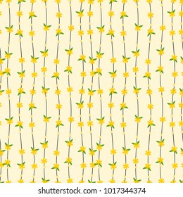 Seamless pattern vector of beautiful tiny flower line. Lovely and sweet flower bouquet on yellow pastel background.