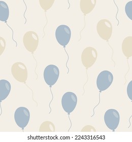 Seamless pattern in vector with beige and blue helium balloons