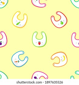 Seamless pattern with vector bib. Apron for baby in flat style. 
