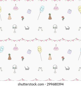 Seamless pattern of vector birthday party elements