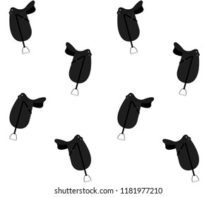seamless pattern vector black cartoon flat classical english dressage horse saddle isolated on white