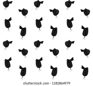 seamless pattern vector black cartoon flat classical english dressage show jumping horse saddle isolated on white