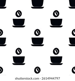 Seamless pattern with vector black cup of coffee. Can be used for making wallpaper, fabrics and other types of products
