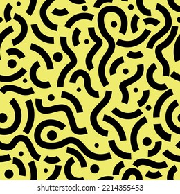 Seamless Pattern Vector | Black on Yellow Engraving. Turing Abstract Pattern of Striking Illustration. 