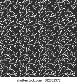 Seamless pattern vector black and white floral background with hand drawn branches