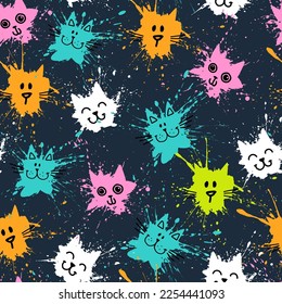 Seamless pattern vector with blot cat. cartoon repeat wallpaper tile background illustration design