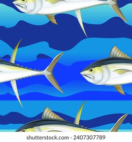 seamless pattern vector of blue fin tuna. seafood pattern. fish pattern