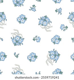 Seamless Pattern of Vector Blue flower Nemophila. Art work for textile, wallpaper, fabric and so on.