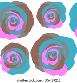 Seamless pattern with vector blue rose flowers on a white background.