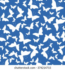 Seamless pattern with vector blue and white butterflies