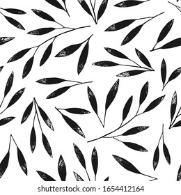 seamless pattern vector branches pencil drawing, monochromevintage style graphic texture 