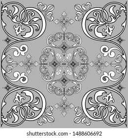 Seamless pattern. Vector with bright ornament. The colors are monochrome. Exquisite swirl geometric decor for wallpapers and tiles.