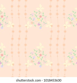 Seamless pattern vector of butterfly beautiful tiny flower bouquet. Lovely and sweet flower bouquet on orange pastel background.