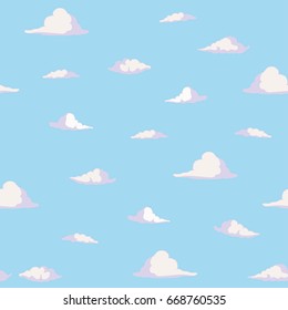 Seamless pattern Vector cartoon clouds in blue sky. Beautiful summer landscape. Vector illustration.