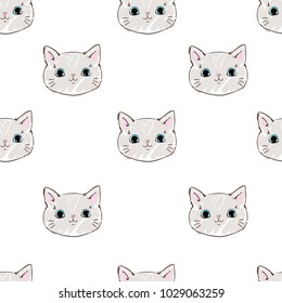 Seamless pattern vector, cat pattern, hand drawn kitten  