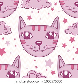 Seamless pattern vector, cat pattern, kids print, baby shower.Hand draw.