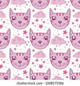 Seamless pattern vector, cat pattern, kids print, baby shower.Hand draw.