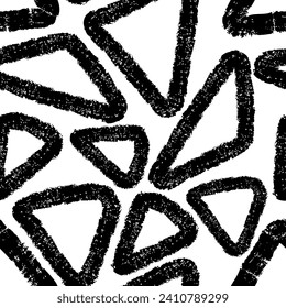 Seamless pattern of Vector charcoal triangles or rhombus, striketrhoughs. Doodle style sketchy lines with brush chalk texture. Horizontal wavy strokes collection. Scratchy strokes with rough edges