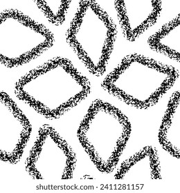 Seamless pattern of Vector charcoal triangles or rhombus, striketrhoughs. Doodle style sketchy lines with brush chalk texture. Horizontal wavy strokes collection. Scratchy strokes with rough edges