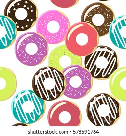 Seamless pattern. Vector. Colored donuts