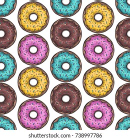 Seamless pattern. Vector. Colored donuts