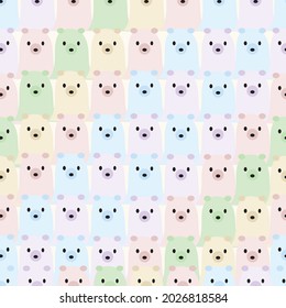 Seamless pattern vector. Colorful cartoon bears on pastel background