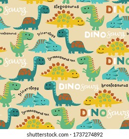 Seamless pattern vector of colorful dinosaurs cartoon