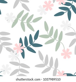 Seamless pattern vector of colorful flowers and leaves on white background, for textile, decoration and/or surface design. 