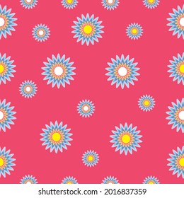 Seamless pattern vector.  Colorful flowers on pink background in cute style