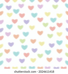 Seamless pattern vector. Colorful hearts on pastel background