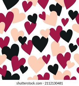 Seamless pattern vector of colorful hearts on white background; cute design for valentine's day