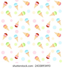 seamless pattern vector with colorful ice cream and balloon background, flat design, dessert, summer theme