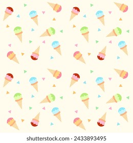 seamless pattern vector with colorful ice cream and sprinkles background, flat design, dessert, summer theme