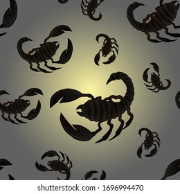 Seamless pattern with vector colorful scorpion illustrations on a beautiful background. Suitable for tattoo, design, shirts, brand logo, badge, printed cups, cards.